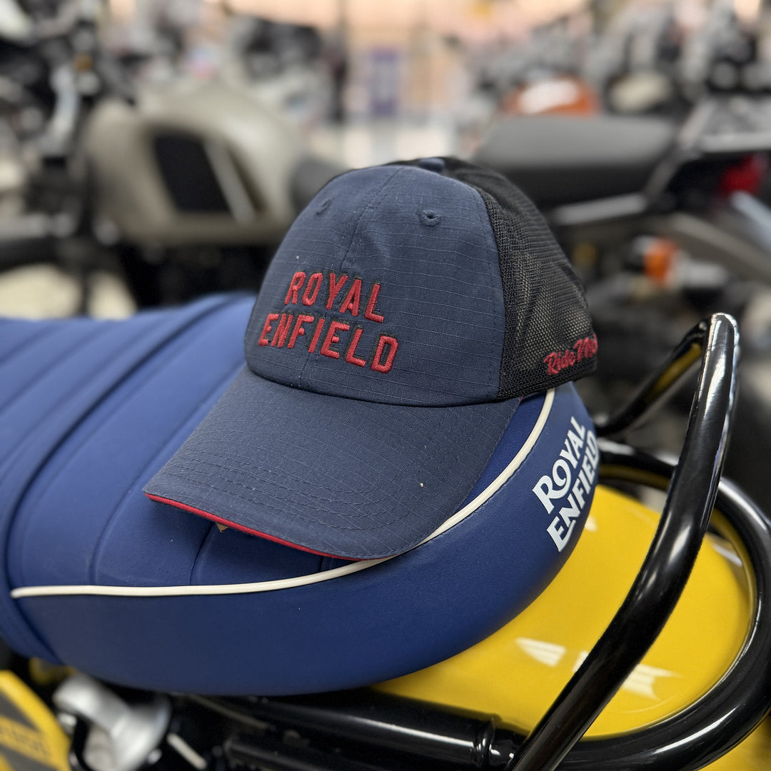 Hat: Royal Enfield Ripstop Cap (navy with red text)