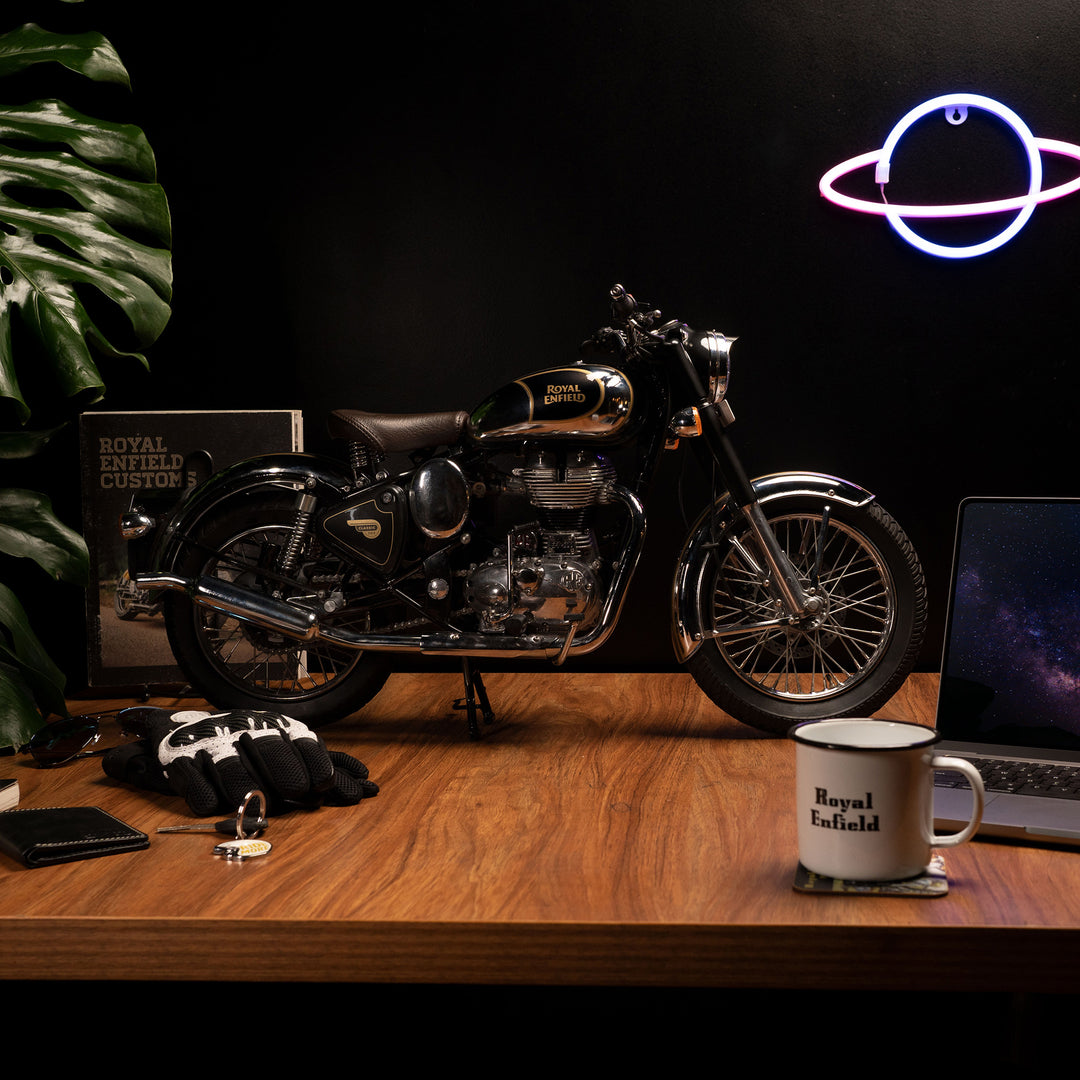Model: 1:3 Scale Royal Enfield Classic Motorcycle in Chrome Black