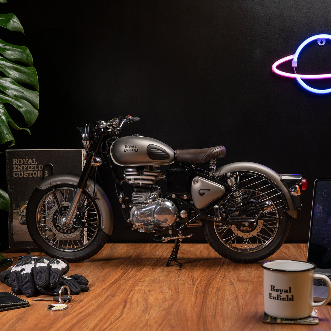Model: 1:3 Scale Royal Enfield Classic Motorcycle in Gun Metal Gray
