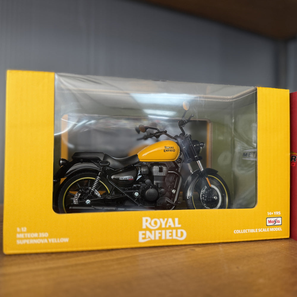 Model: Royal Enfield Meteor 350 Motorcycle (yellow)