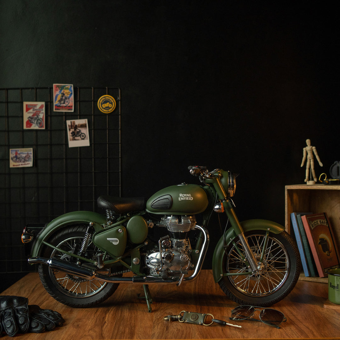 Model: 1:3 Scale Royal Enfield Classic Motorcycle in Battle Green