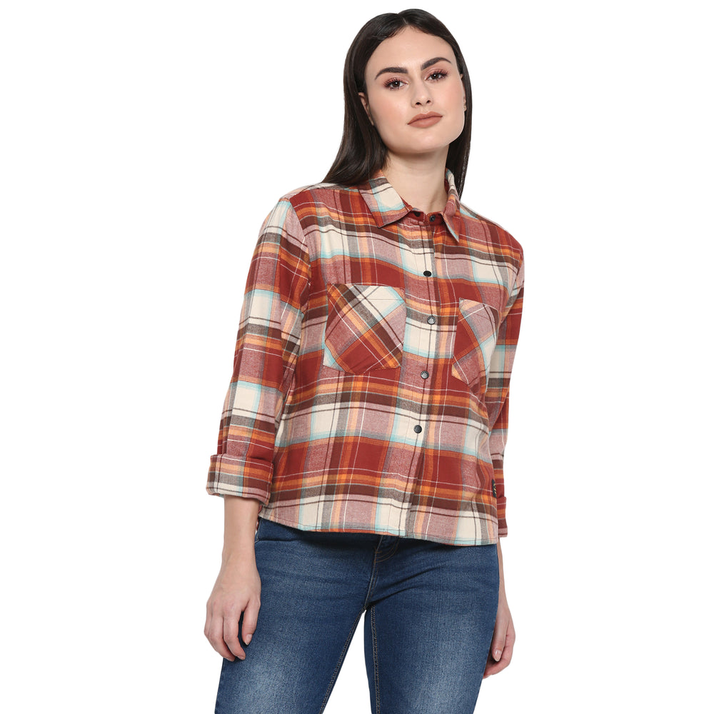 Long Sleeve: Women's Flannel Check Shirt (orange)