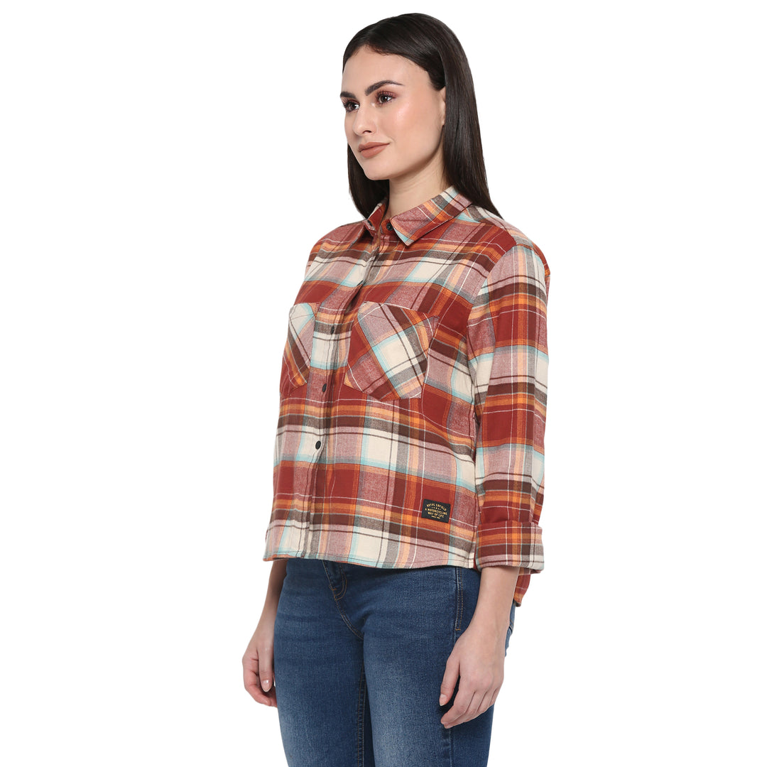 Long Sleeve: Women's Flannel Check Shirt (orange)