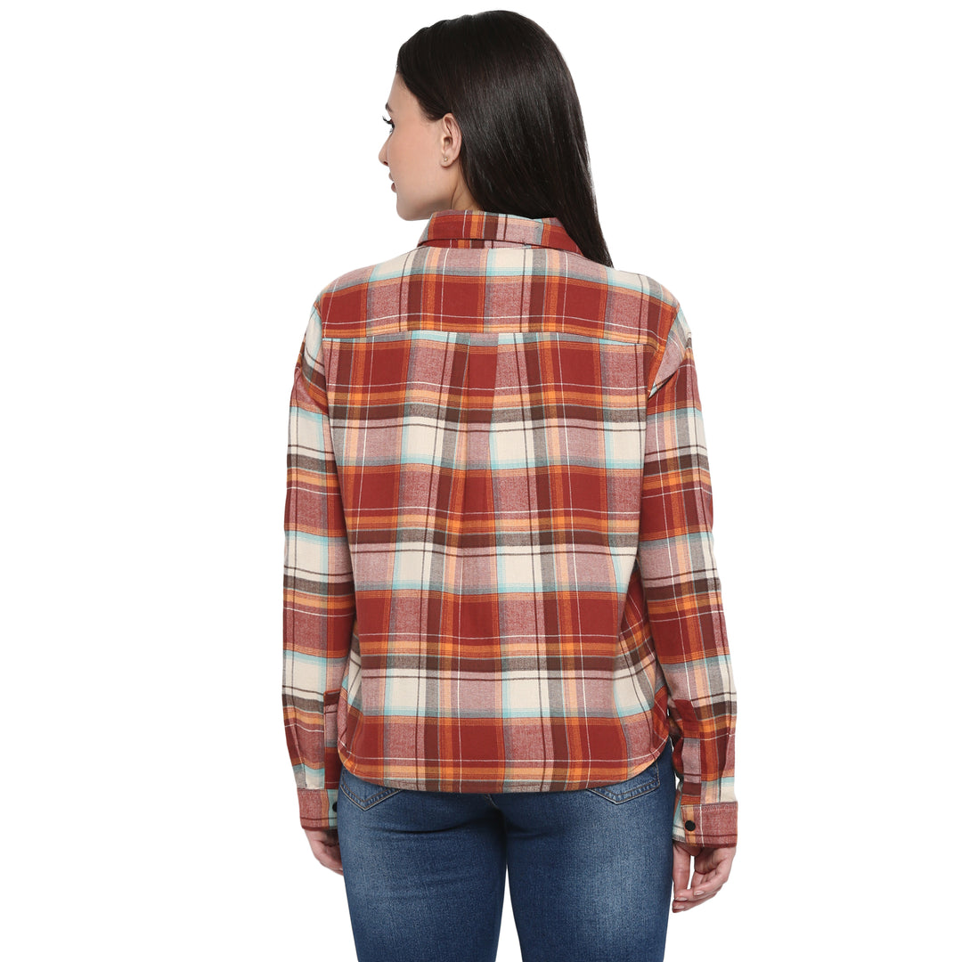 Long Sleeve: Women's Flannel Check Shirt (orange)
