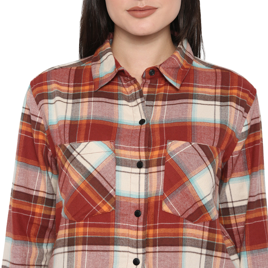 Long Sleeve: Women's Flannel Check Shirt (orange)