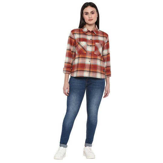 Long Sleeve: Women's Flannel Check Shirt (orange)