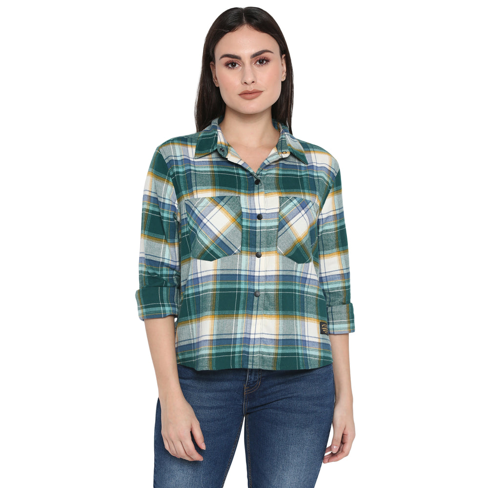 Long Sleeve: Women's Flannel Check Shirt (sea green)