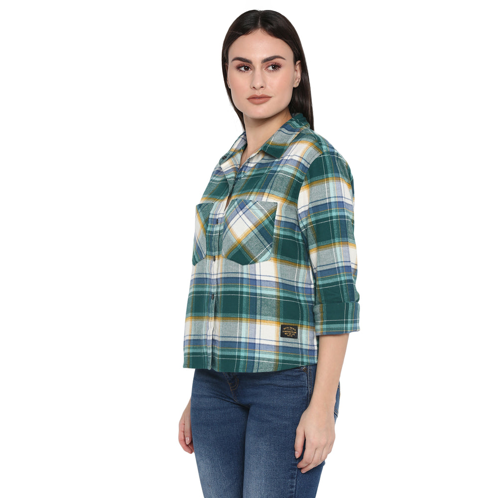 Long Sleeve: Women's Flannel Check Shirt (sea green)