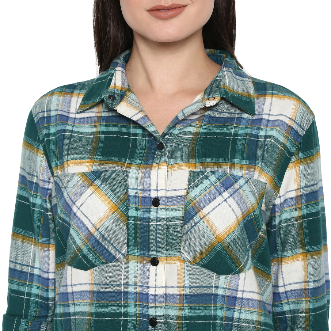 Long Sleeve: Women's Flannel Check Shirt (sea green)