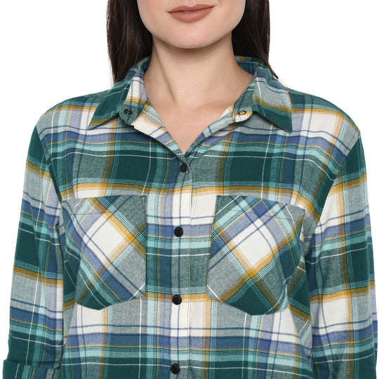Long Sleeve: Women's Flannel Check Shirt (sea green)