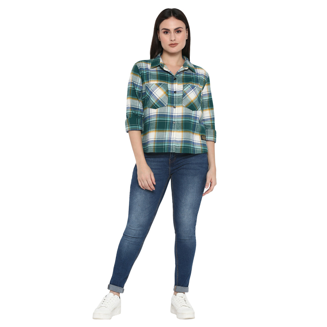 Long Sleeve: Women's Flannel Check Shirt (sea green)