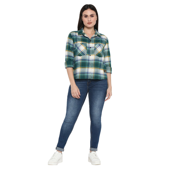 Long Sleeve: Women's Flannel Check Shirt (sea green)