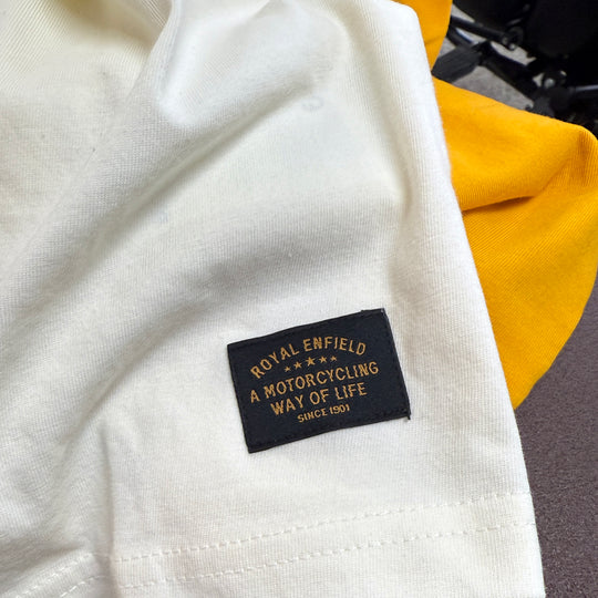 Long Sleeve: Women's Moto Dreams Raglan Shirt (yellow & white)