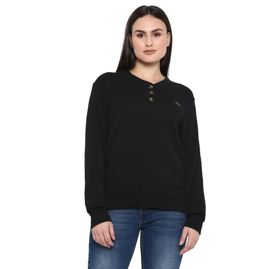 Long Sleeve: Women's Branded Waffle Henley Full Sleeve (black)