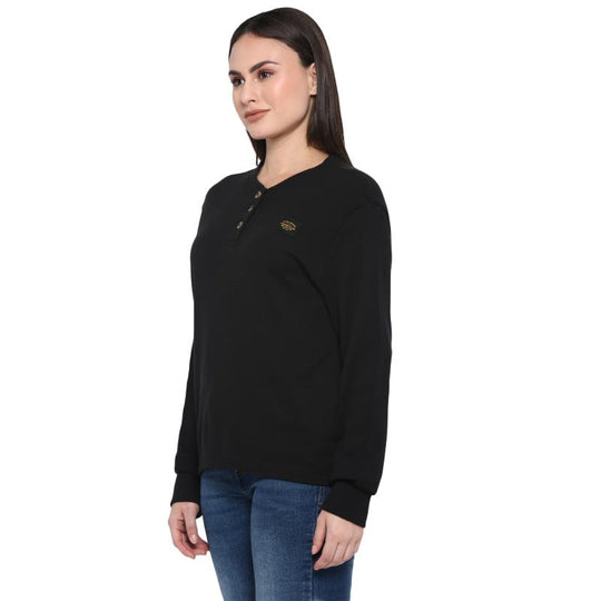 Long Sleeve: Women's Branded Waffle Henley Full Sleeve (black)