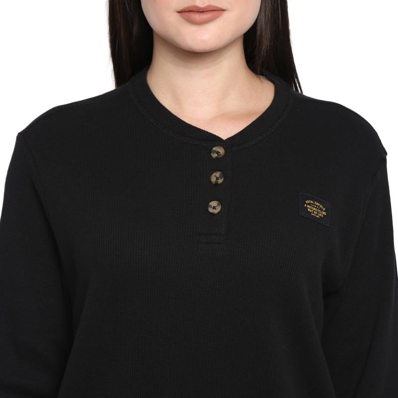 Long Sleeve: Women's Branded Waffle Henley Full Sleeve (black)