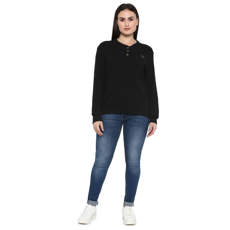 Long Sleeve: Women's Branded Waffle Henley Full Sleeve (black)