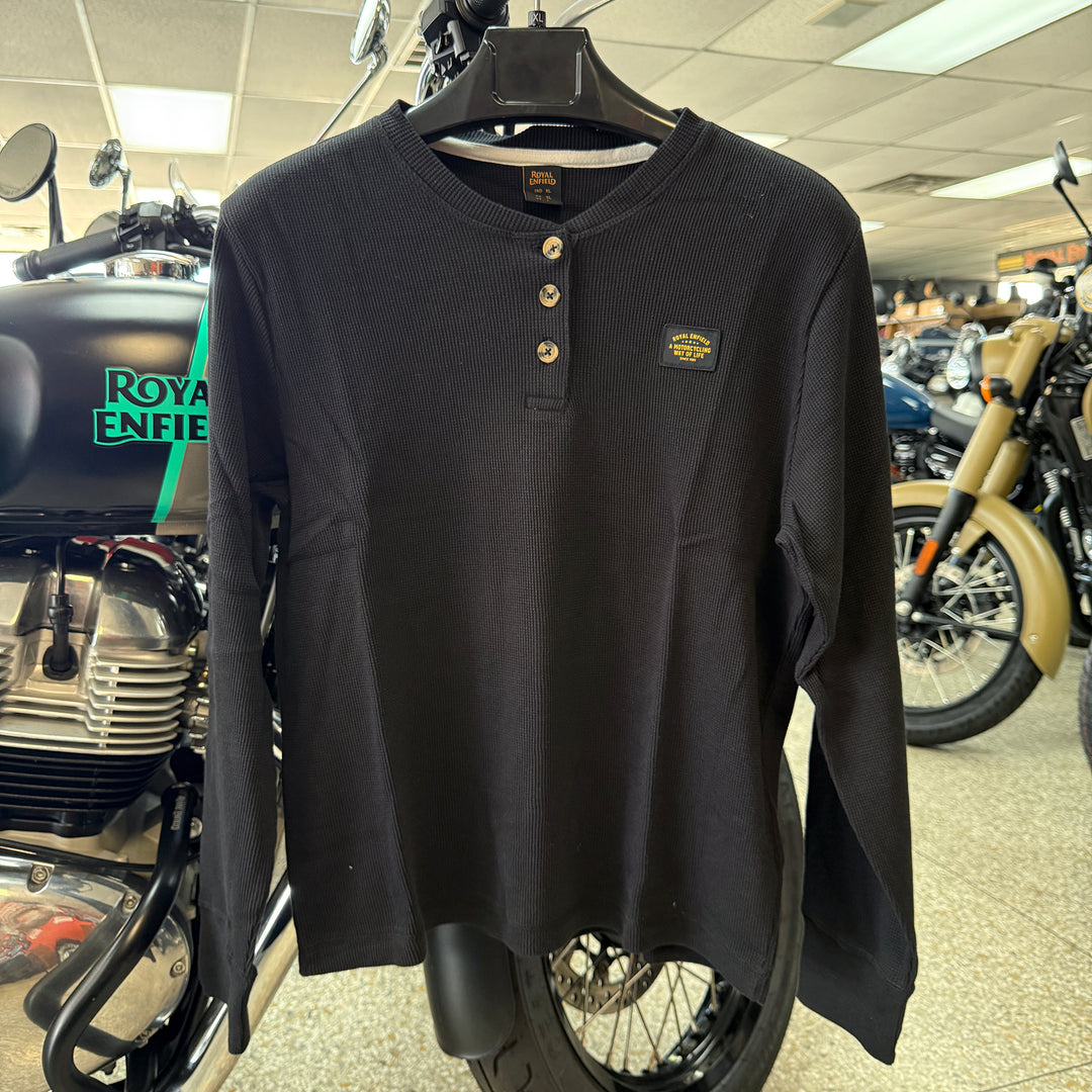 Long Sleeve: Women's Branded Waffle Henley Full Sleeve (black)