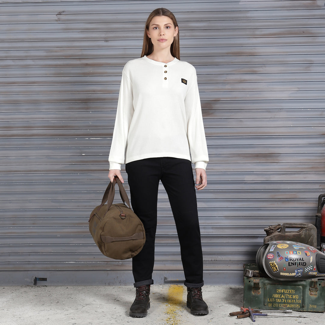 Long Sleeve: Women's Branded Waffle Henley Full Sleeve (white)