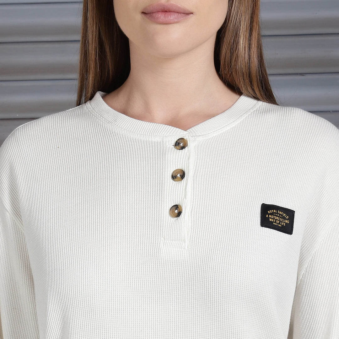 Long Sleeve: Women's Branded Waffle Henley Full Sleeve (white)
