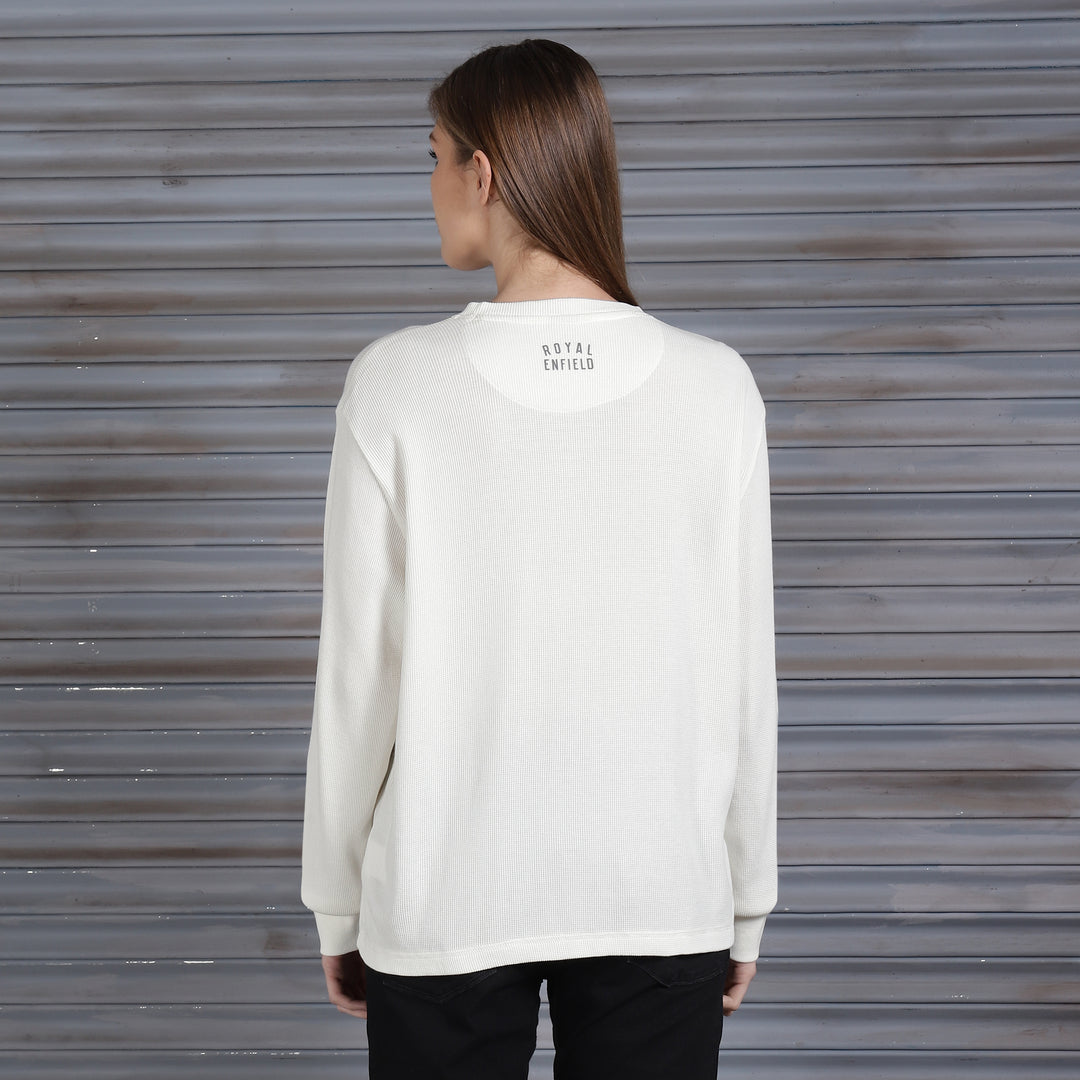 Long Sleeve: Women's Branded Waffle Henley Full Sleeve (white)